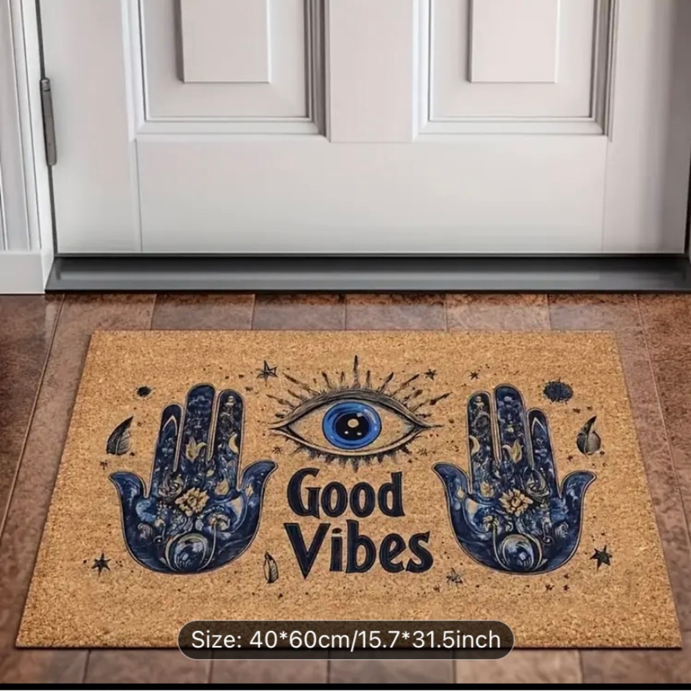 Good Vibes Blue and Tan bathmat